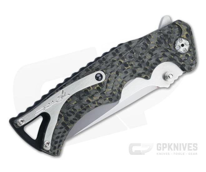 Brian Tighe Custom Tighe Fighter Drop Point S90V San Mai Brass Carbon Fiber Flipper 4550 - Image 2