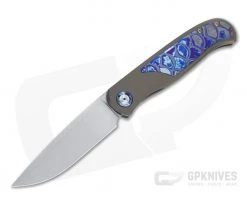 Burger Custom Atlas SFL Drop Point Satin M390 Black TiMascus Bronze Frame Lock Front Flipper 4559