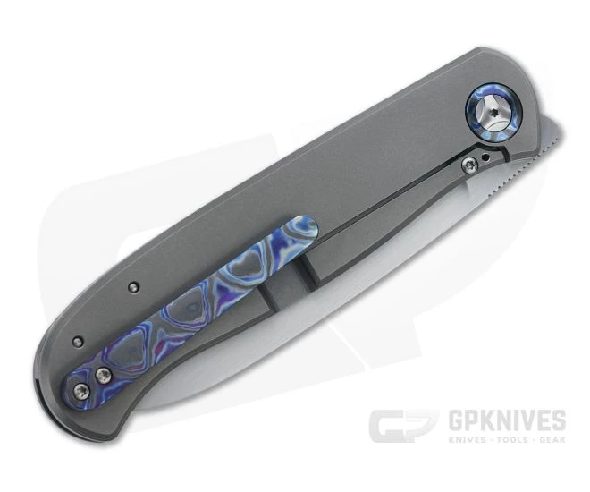 Burger Custom Atlas SFL Sheepsfoot Satin M390 Black TiMascus Gray Frame Lock Front Flipper 4564 - Image 2