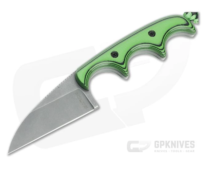 Alan Folts Custom Minimalist Wharncliffe Tumbled CPM-154 Toxic Green/Black G10 Fixed Blade Neck Knife 4632