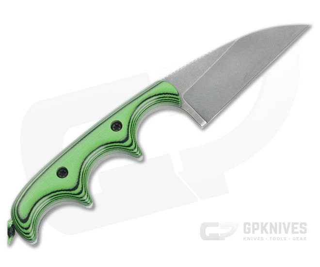 Alan Folts Custom Minimalist Wharncliffe Tumbled CPM-154 Toxic Green/Black G10 Fixed Blade Neck Knife 4632 - Image 3