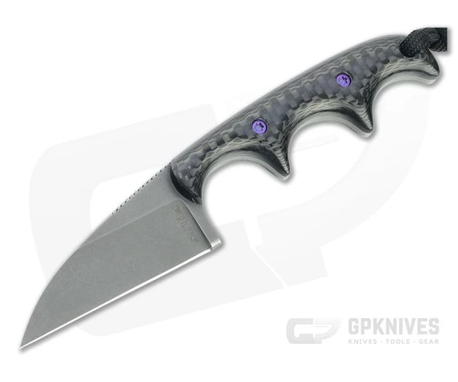 Alan Folts Custom Minimalist Wharncliffe Tumbled CPM-154 Carbon Fiber Fixed Blade Neck Knife 4633
