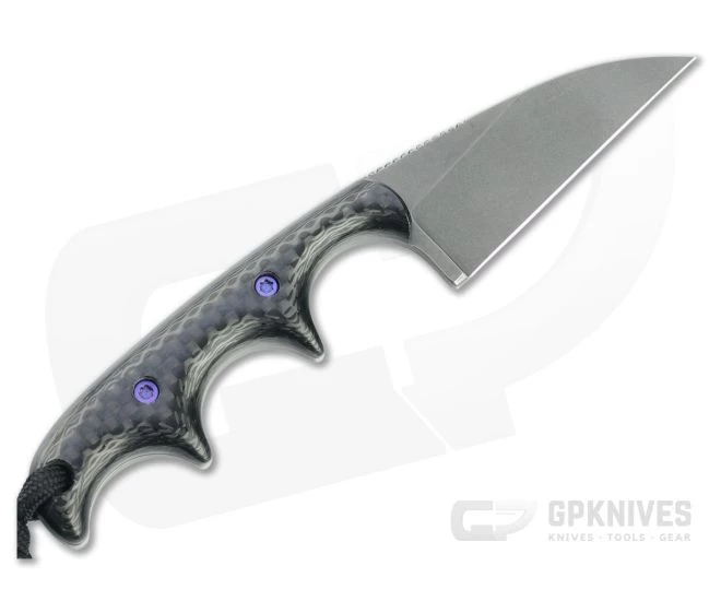 Alan Folts Custom Minimalist Wharncliffe Tumbled CPM-154 Carbon Fiber Fixed Blade Neck Knife 4633 - Image 3