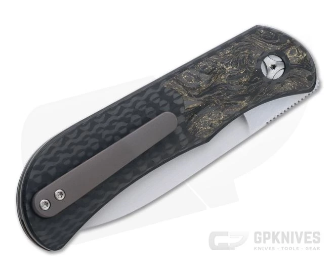 Burger Custom EXK Plus Satin M390 Dark Matter Gold Fatcarbon Bolster Carbon Fiber Front Flipper 4668 - Image 2