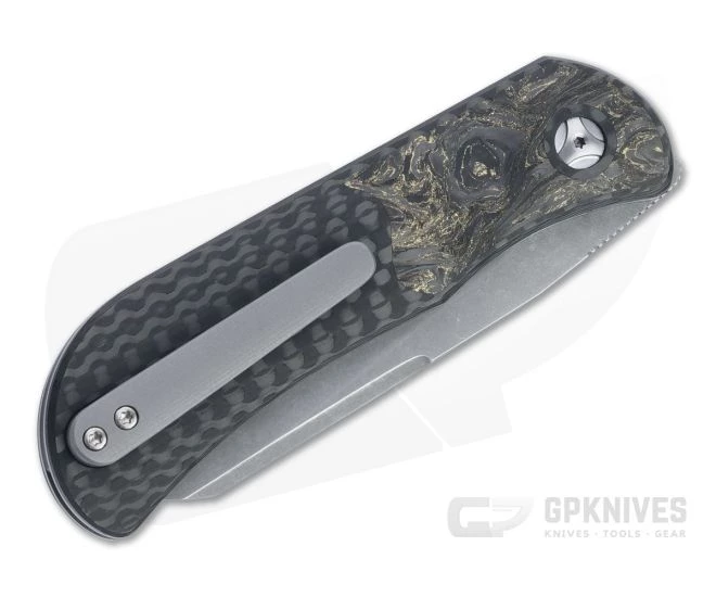 Burger Custom EXK Plus SF Acid Wash M390 Dark Matter Gold Fatcarbon Bolster Carbon Fiber Front Flipper 4669 - Image 2