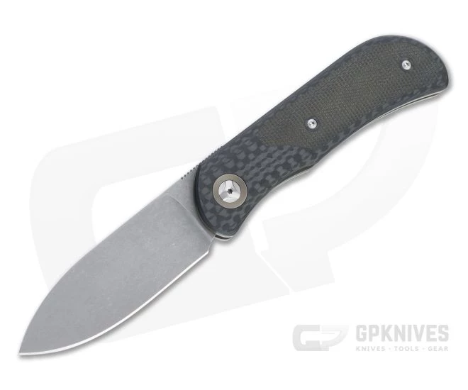 Burger Custom EXK Plus Acid Wash M390 Green Micarta Inlaid Carbon Fiber Front Flipper 4671