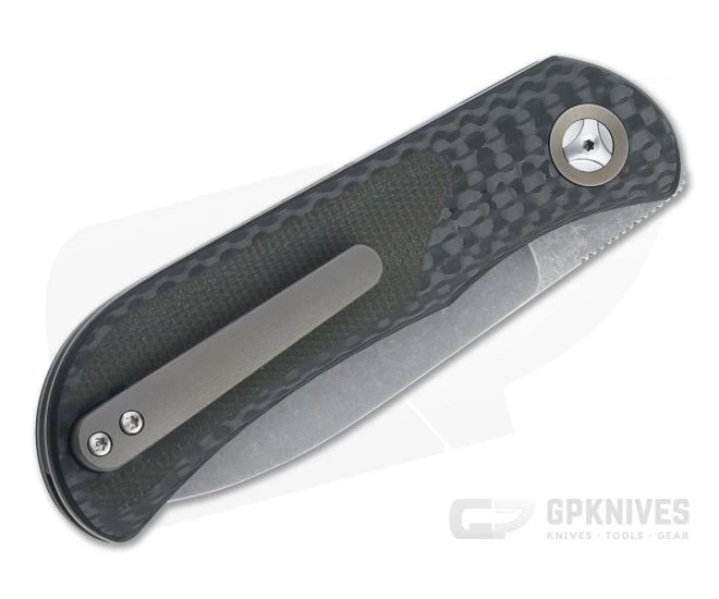 Burger Custom EXK Plus Acid Wash M390 Green Micarta Inlaid Carbon Fiber Front Flipper 4671 - Image 2