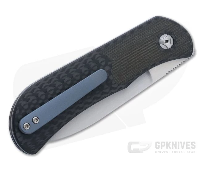 Burger Custom EXK Plus Satin M390 Green Micarta Bolster Carbon Fiber Front Flipper 4674 - Image 2