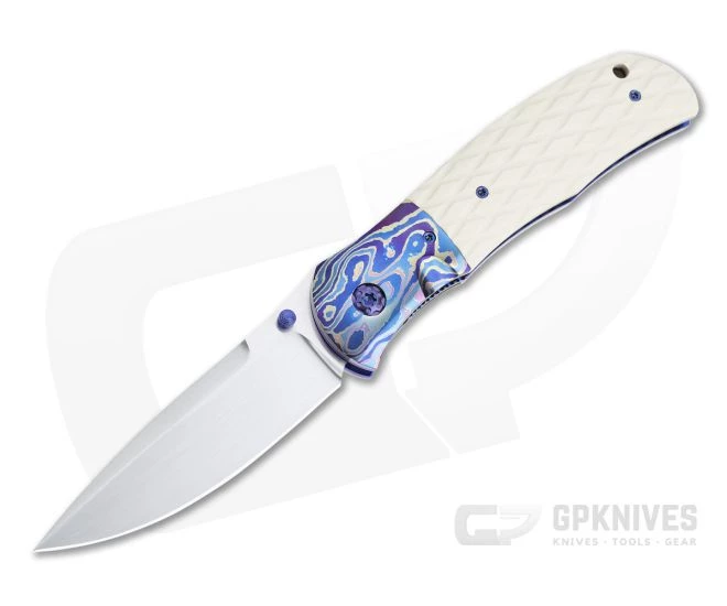 John W. Smith Custom Fusion Satin S45VN Mokuti Bolstered Ivory Paper Micarta Folder 4695