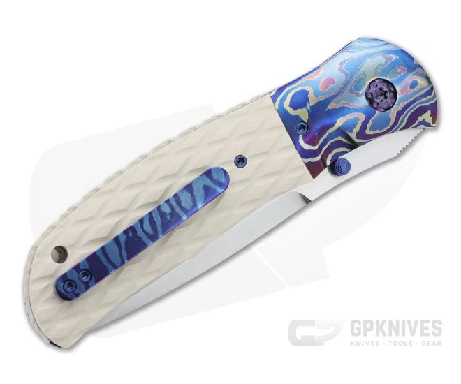 John W. Smith Custom Fusion Satin S45VN Mokuti Bolstered Ivory Paper Micarta Folder 4695 - Image 2