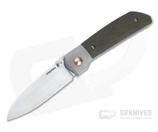 Enrique Pena Custom Mula Front Flipper Sheepsfoot Green Canvas Micarta Folder 4707