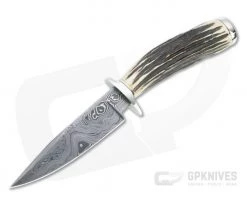 Bill Miller Custom Fighter Small Carbon Damascus Sambar Stag Fixed Blade 4766