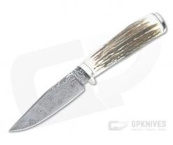 Bill Miller Custom Clip Point Hunter Carbon Damascus Sambar Stag Fixed Blade 4767
