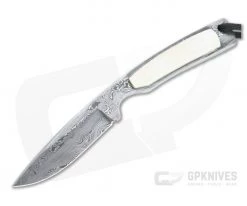 Bill Miller Custom Drop Point Bird and Trout Carbon Damascus Walrus Ivory Fixed Blade 4770