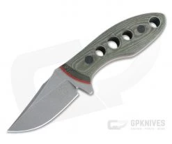 Tom Krein Custom Tusk Bowie Acid Washed XHP Speed Hole Green Linen Micarta Fixed Blade